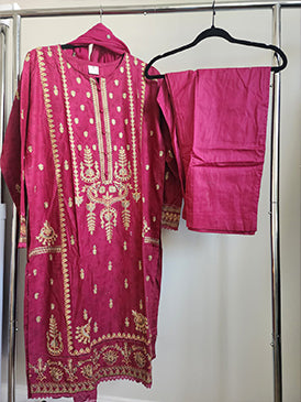 3 Piece - Embroidered cotton lawn suit with chiffon dupatta