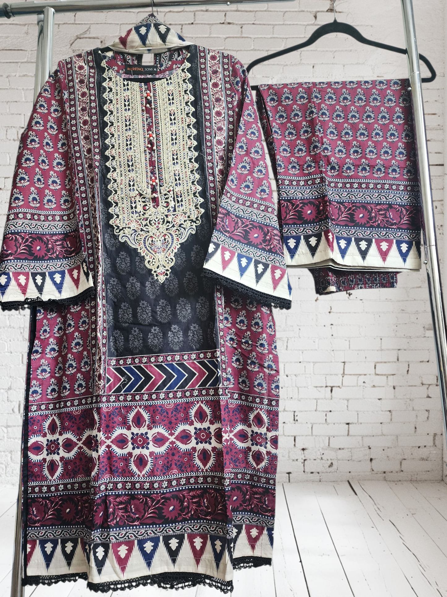 3 Piece - Embroidered ajrak design suit INU-309