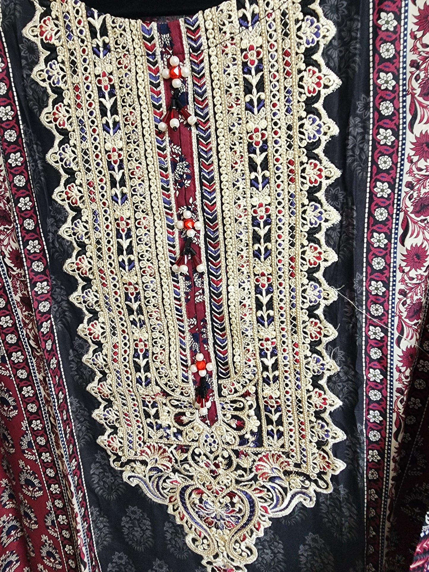 3 Piece - Embroidered ajrak design suit INU-309