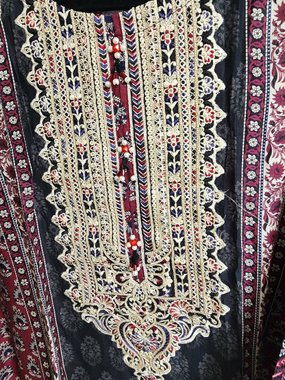 3 Piece - Embroidered ajrak design suit INU-309