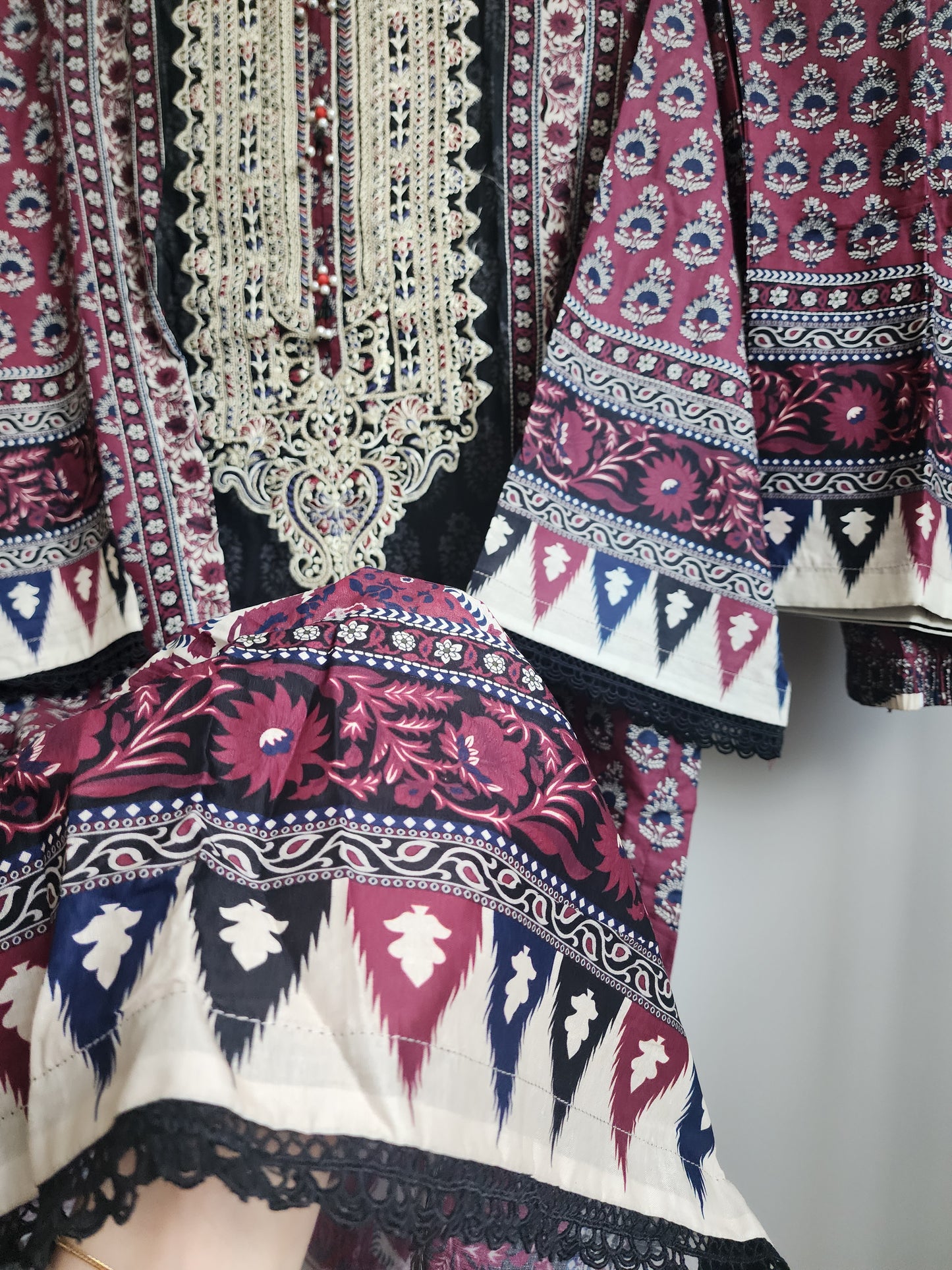 3 Piece - Embroidered ajrak design suit INU-309