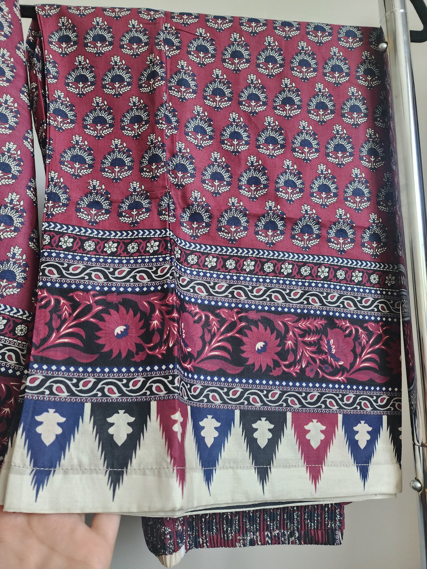 3 Piece - Embroidered ajrak design suit INU-309