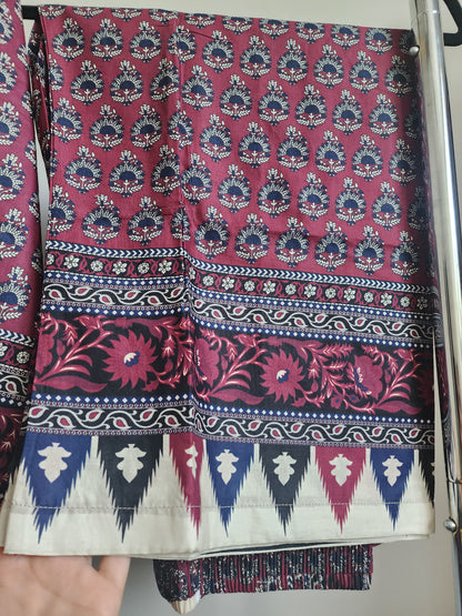 3 Piece - Embroidered ajrak design suit INU-309