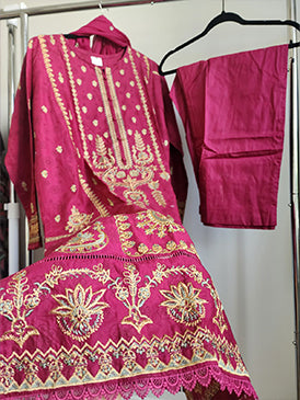 3 Piece - Embroidered cotton lawn suit with chiffon dupatta