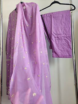 3 Piece - Embroidered cotton lawn suit with chiffon dupatta
