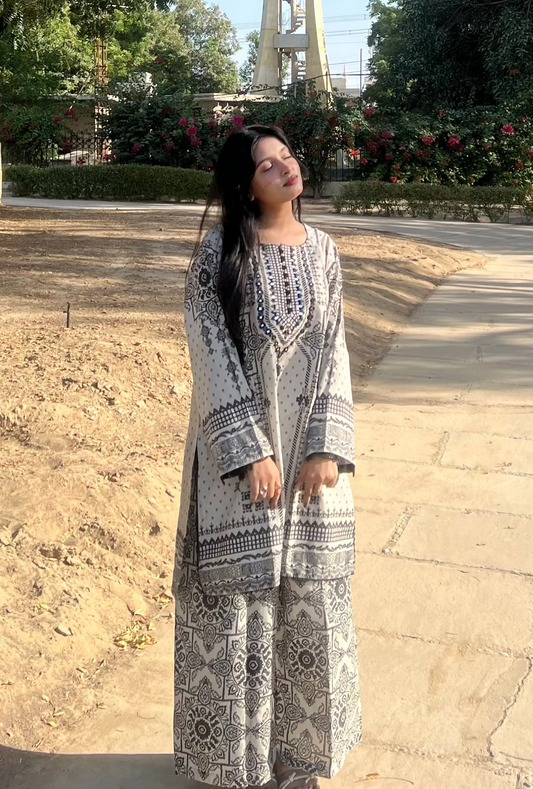 2 Piece - Embroidered Kotrai Cotton Shirt + Plazo INP-229