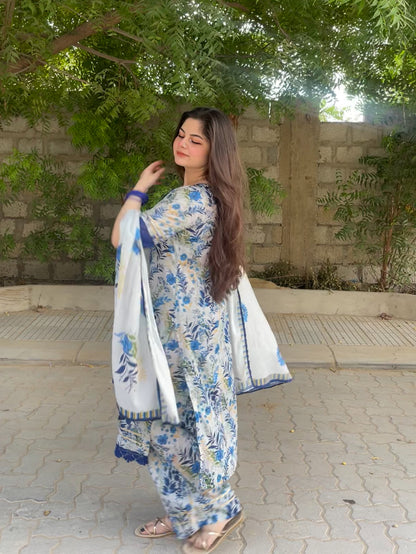 3 Piece - Pure Lawn Printed Shirt + Plazzo + Dupatta INU-222