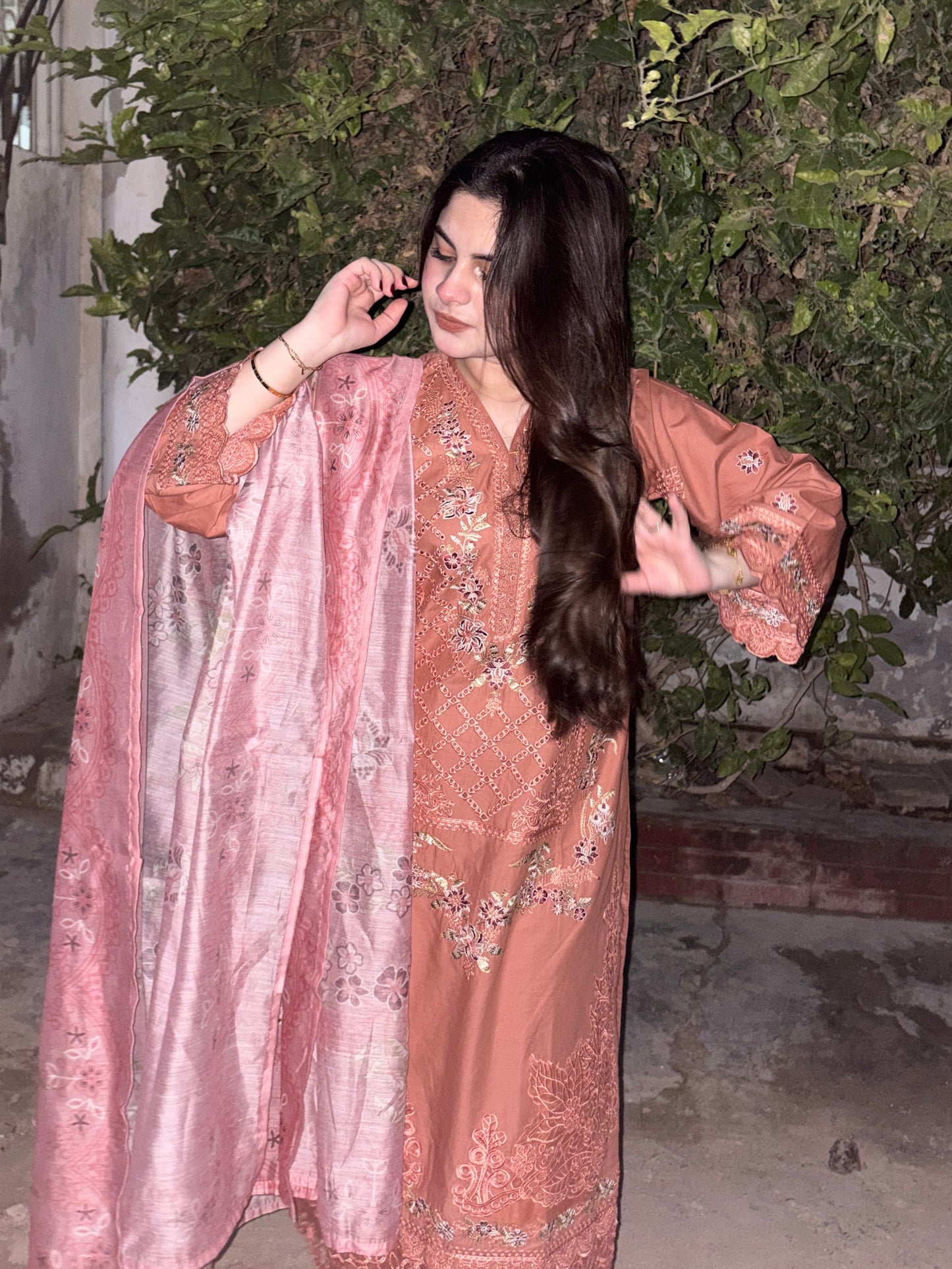 3 Piece - Cotton lawn embroidered shirt + trouser + dupatta INU-225