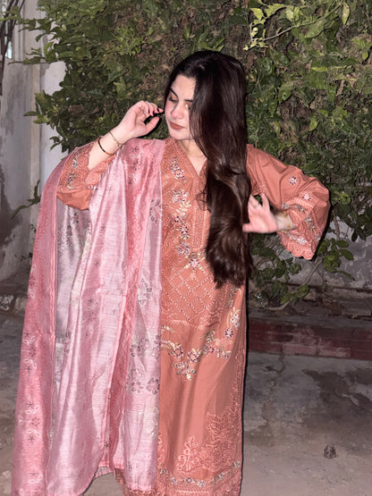 3 Piece - Cotton lawn embroidered shirt + trouser + dupatta INU-225
