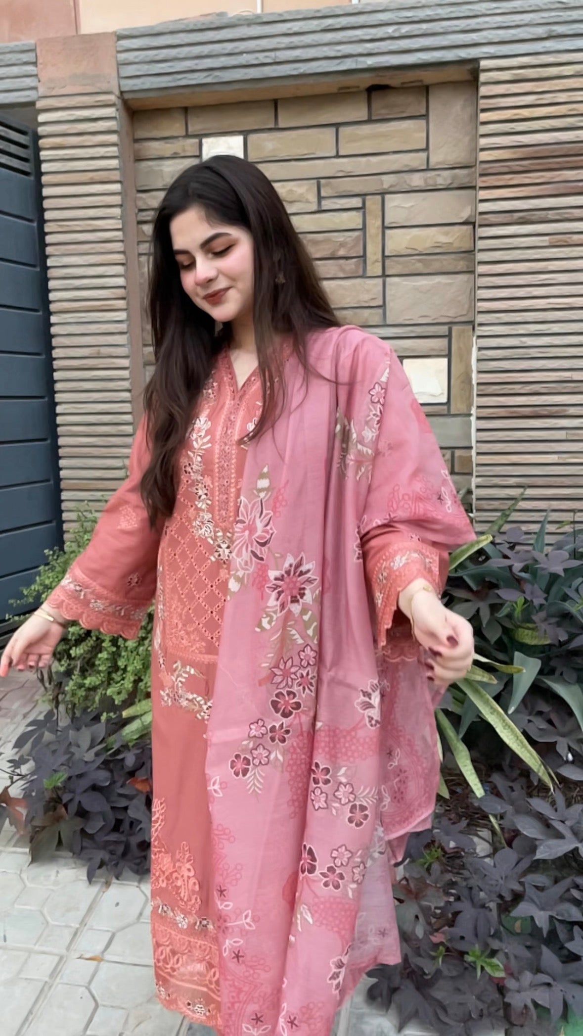 3 Piece - Cotton lawn embroidered shirt + trouser + dupatta INU-225