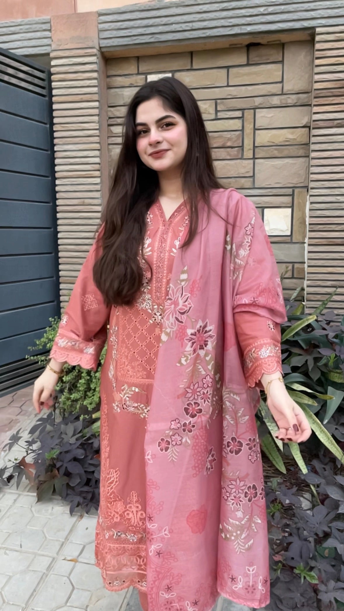3 Piece - Cotton lawn embroidered shirt + trouser + dupatta INU-225