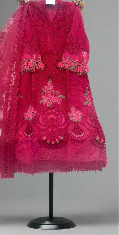 3 Piece - Cotton Embroidered with Organza Dupatta INU-311