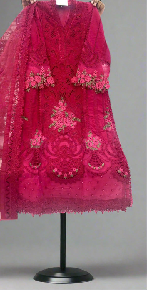 3 Piece - Cotton Embroidered with Organza Dupatta INU-311