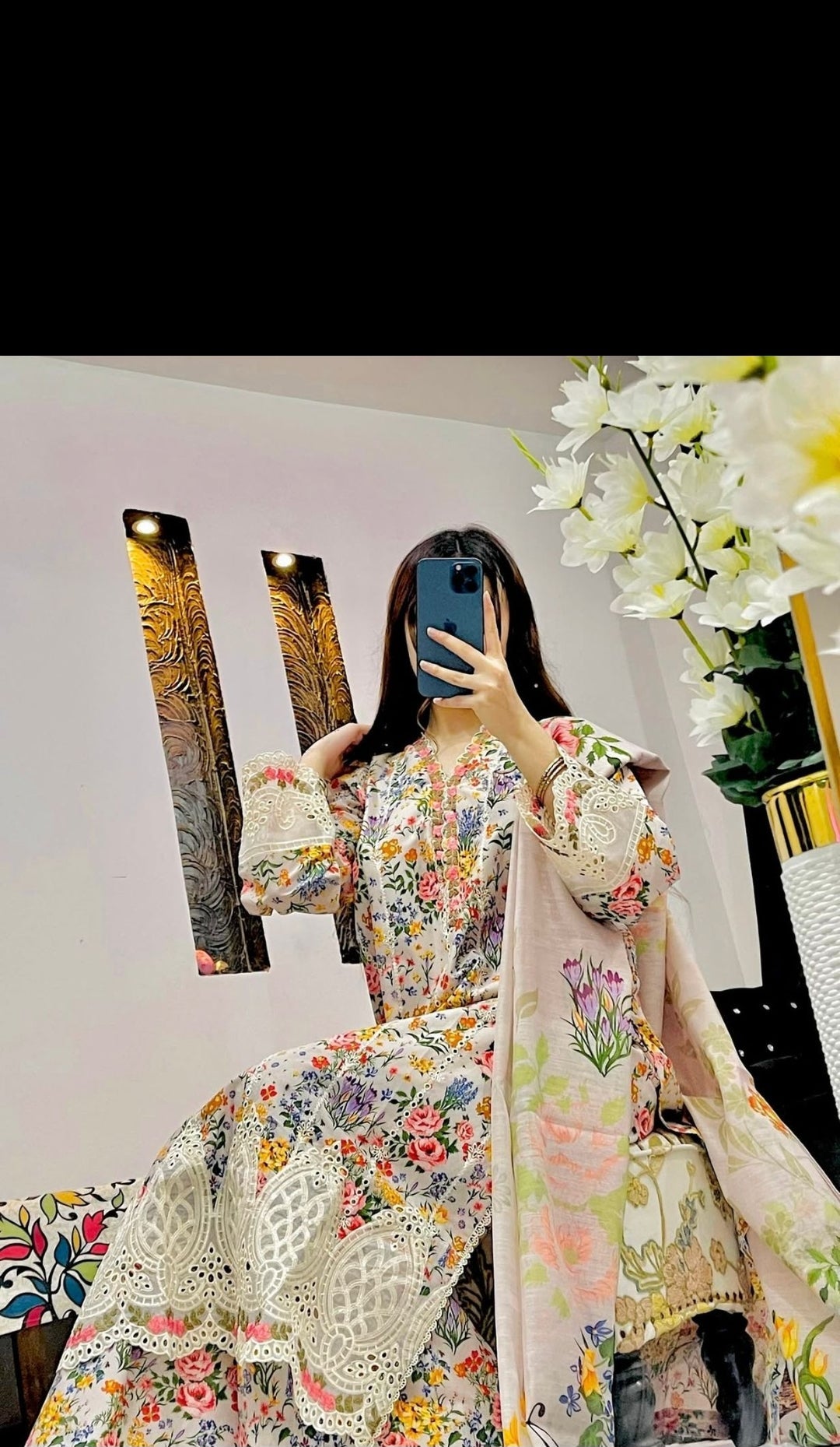 3 Piece - Chickenkari Embroidered Cutwork suit INU-312