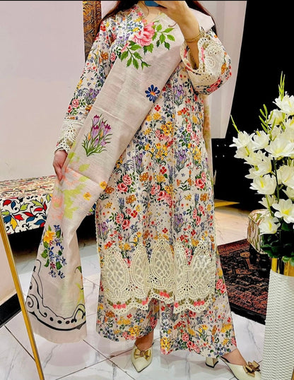 3 Piece - Chickenkari Embroidered Cutwork suit INU-312