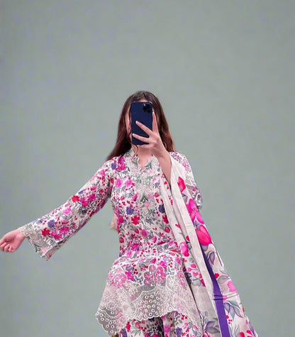 3 Piece - Embroidered Lawn suit with lawn dupatta INP-209