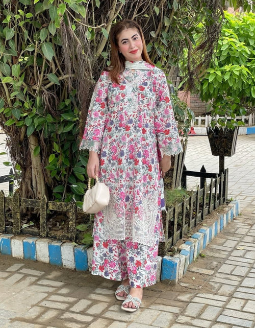 3 Piece - Embroidered Lawn suit with lawn dupatta INP-209