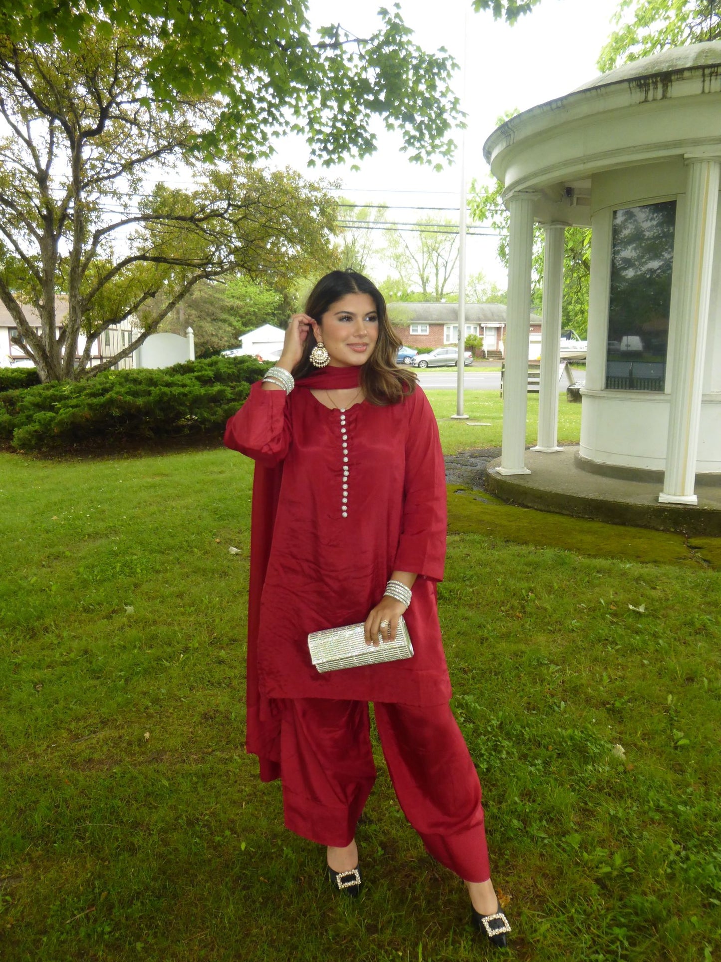 3 Piece - Pure Russian silk farshi shalwar set INU-216