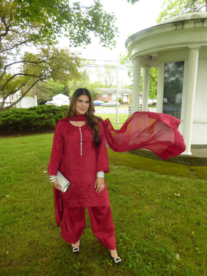 3 Piece - Pure Russian silk farshi shalwar set INU-216