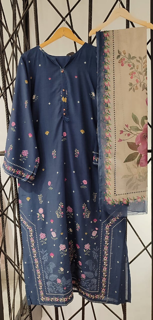 3 Piece - Sadabahar Printed Lawn Kaftan Suit INP-237