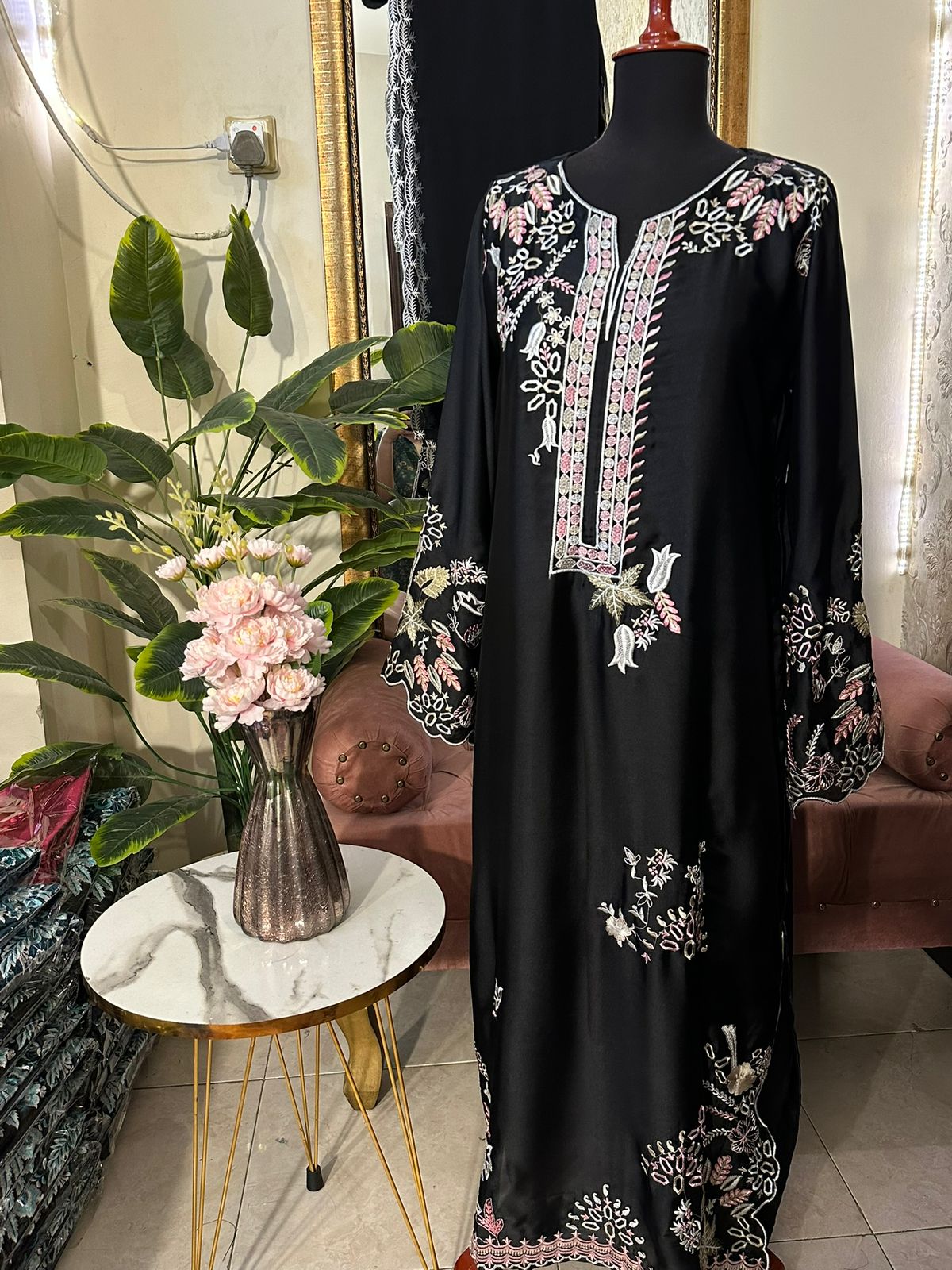 3 Piece - Silk Kaftan Shirt + Dupatta + Trouser INP-240