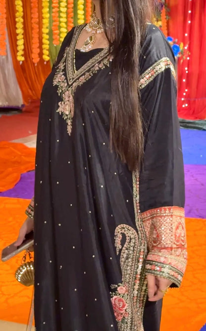 2 Piece - RawSilk Embroidered Kaftan Set INU-279