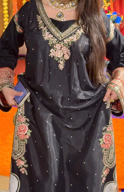 2 Piece - RawSilk Embroidered Kaftan Set INU-279