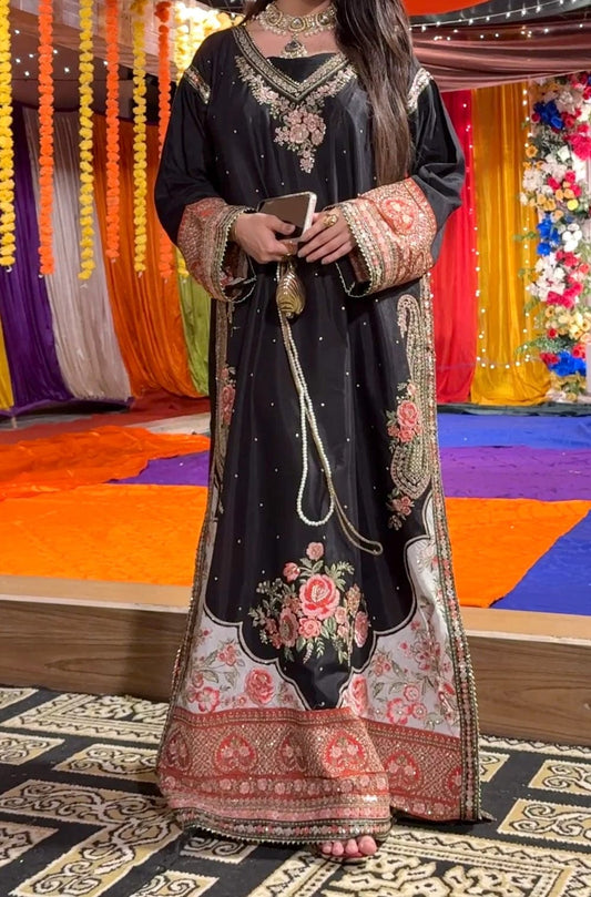 2 Piece - RawSilk Embroidered Kaftan Set INU-279
