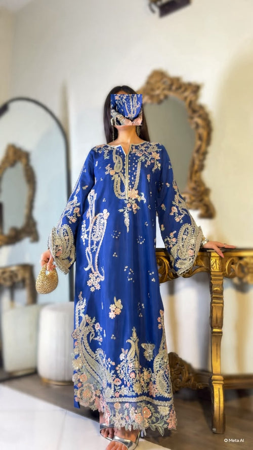 2 Piece - Pure Viscose Embroidered Kaftan Set INP-291