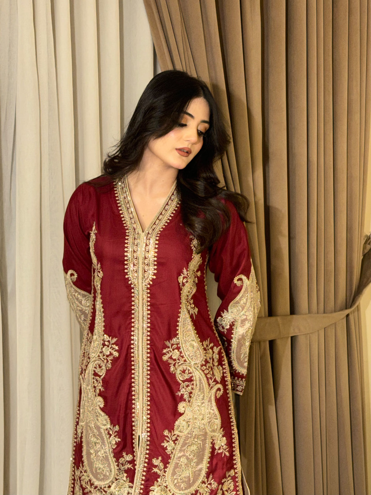 2 Piece - Pure Viscose Embroidered Shirt with Balloon pants INP-295