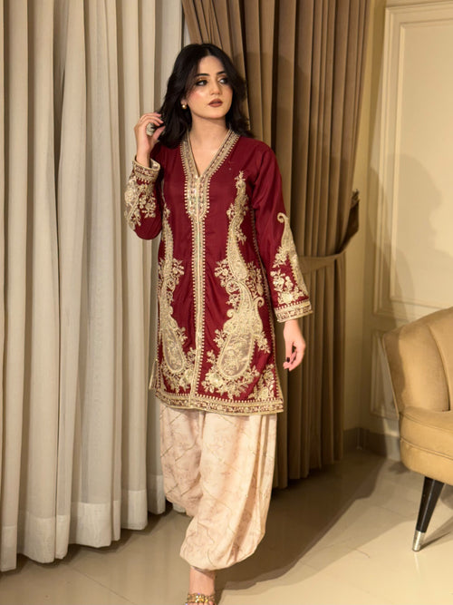 2 Piece - Pure Viscose Embroidered Shirt with Balloon pants INP-295