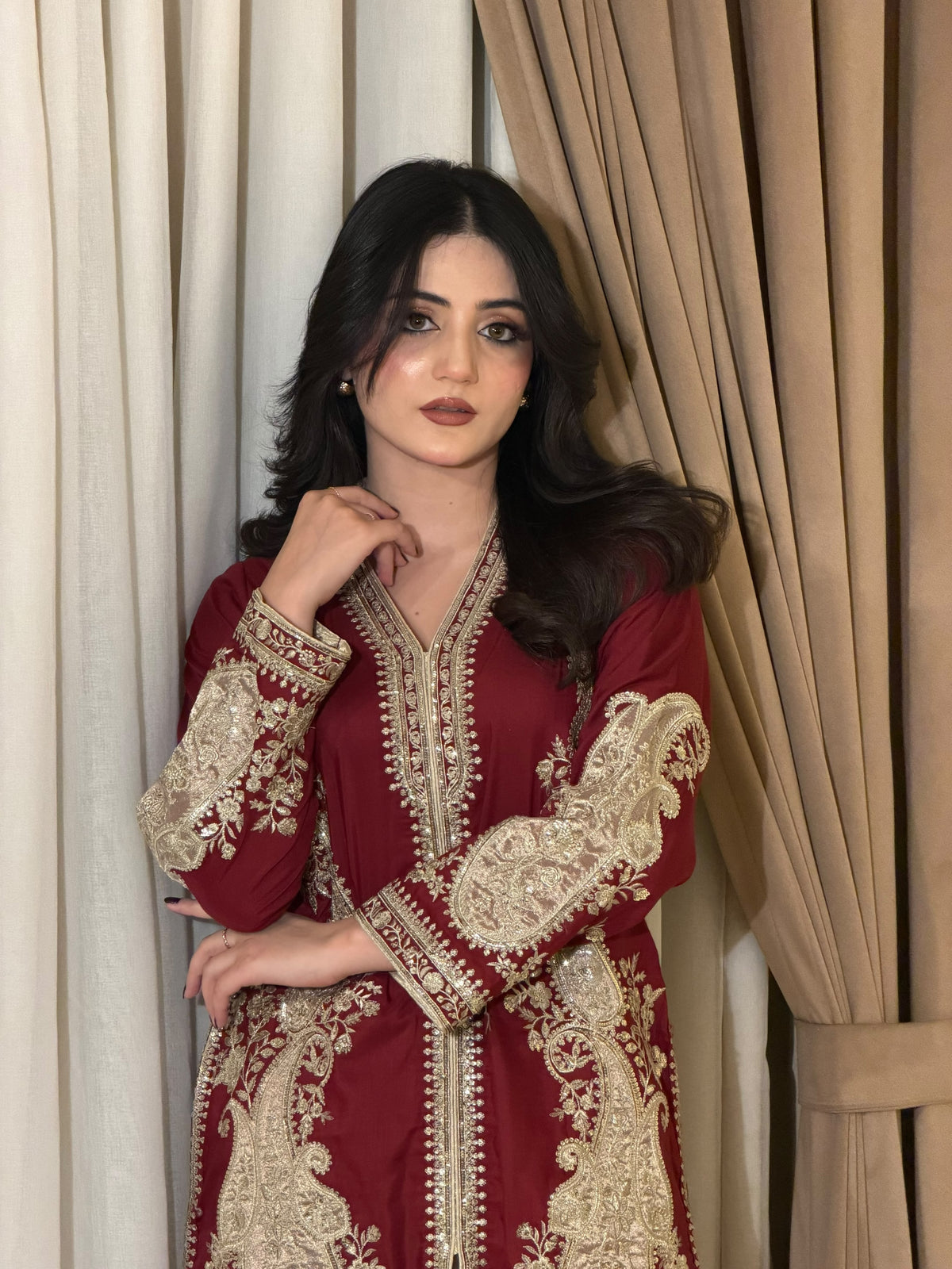 2 Piece - Pure Viscose Embroidered Shirt with Balloon pants INP-295