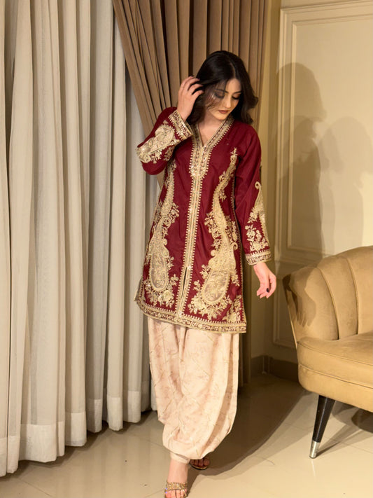 2 Piece - Pure Viscose Embroidered Shirt with Balloon pants INP-295