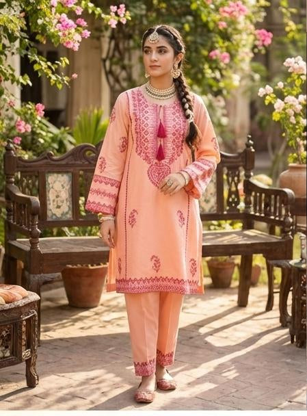 2 Piece - Embroidered Cotton Lawn Shirt + Farshi Plazzo INP-236