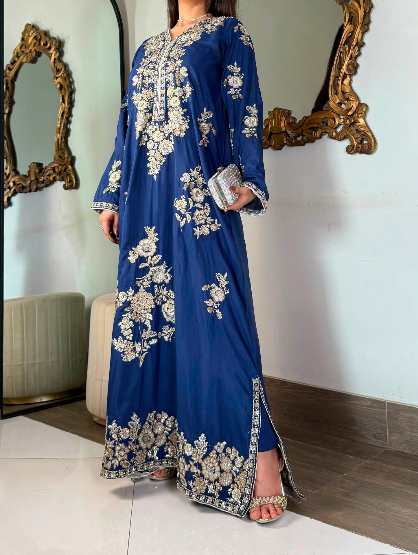 2 Piece - Pure Viscose Embroidered Kaftan Set INP-282