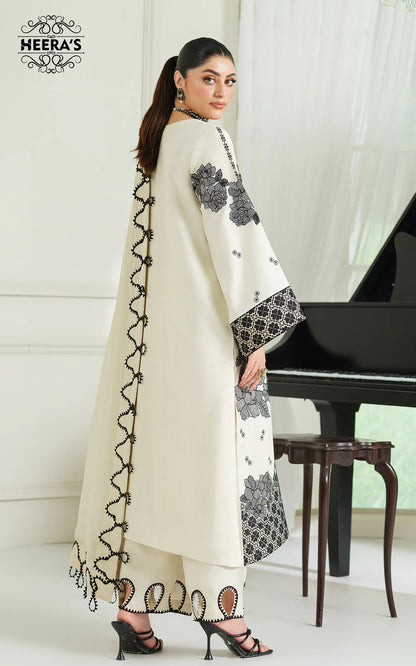 3 Piece - Heera's Embroidered Cotton With Chiffon Dupatta INP-243
