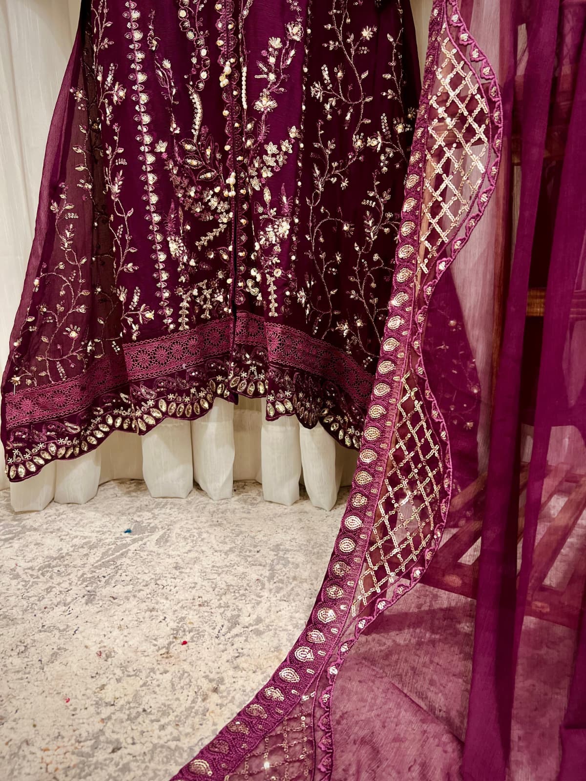 3 Piece - Chiffon embroidered suit with handwork INU-308
